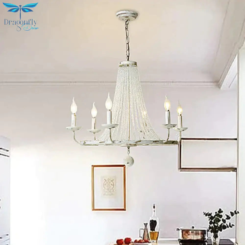 Distressed White Candle Ceiling Chandelier Modernism Crystal 5/6/8 Heads Hanging Light Fixture