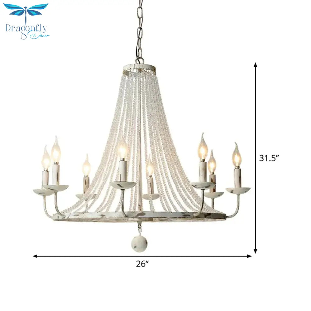 Distressed White Candle Ceiling Chandelier Modernism Crystal 5/6/8 Heads Hanging Light Fixture