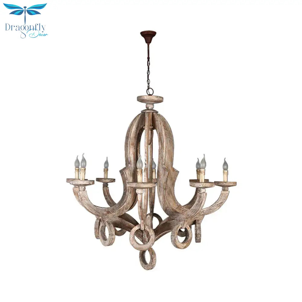 Distressed Wood Ceiling Chandelier Pendant Light With Curved Frame