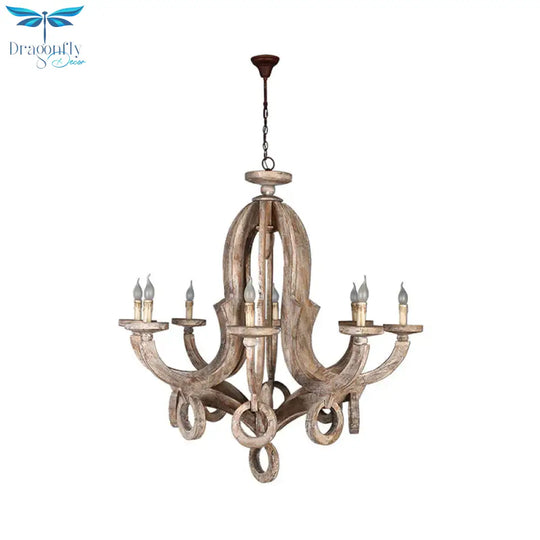 Distressed Wood Ceiling Chandelier Pendant Light With Curved Frame