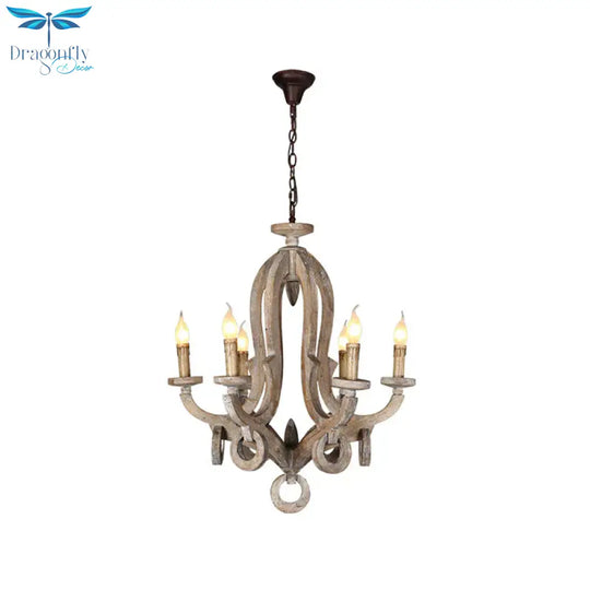 Distressed Wood Ceiling Chandelier Pendant Light With Curved Frame