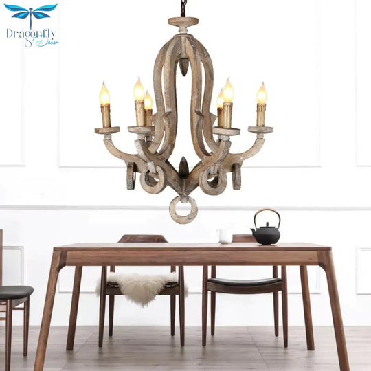 Distressed Wood Ceiling Chandelier Pendant Light With Curved Frame