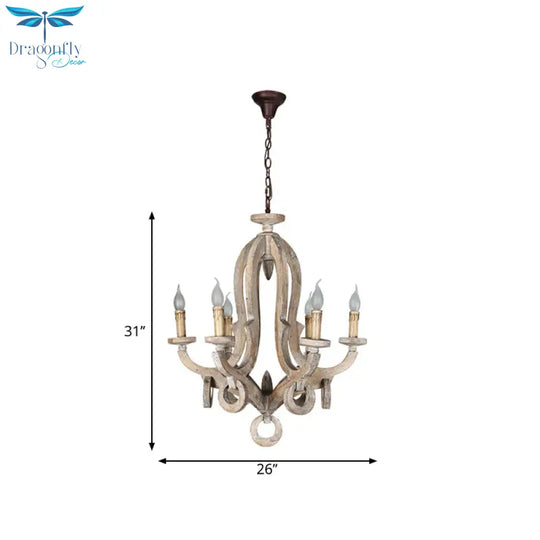 Distressed Wood Ceiling Chandelier Pendant Light With Curved Frame