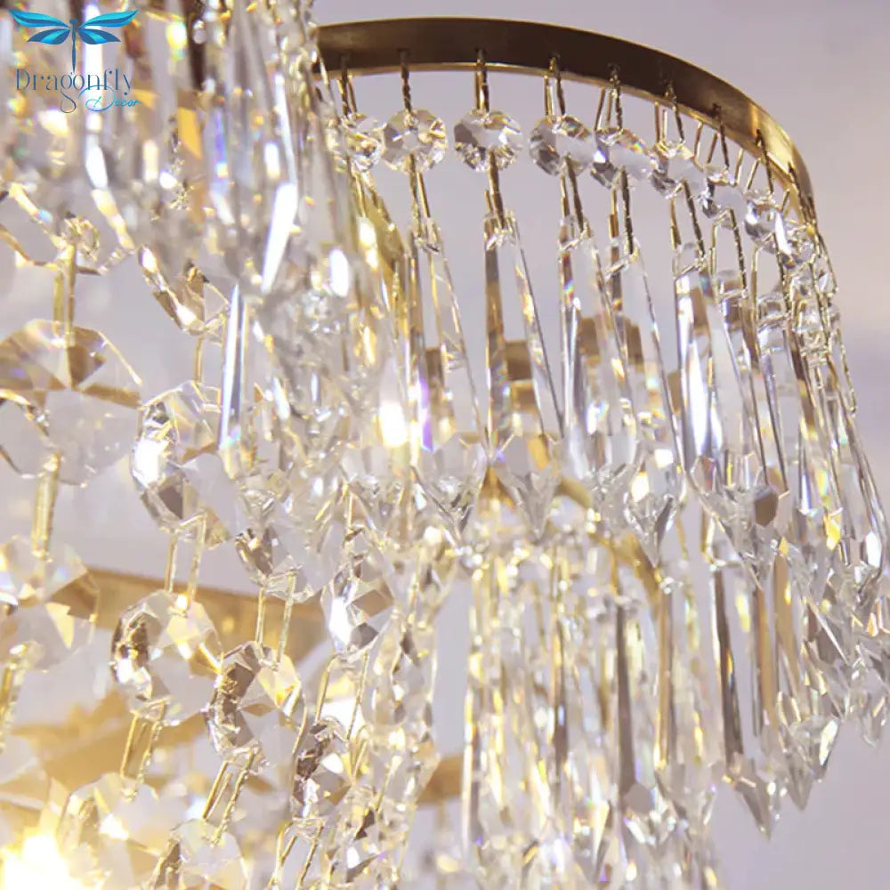 Dome Bedroom Hanging Chandelier Simple Crystal Strand 4 Heads Gold Suspension Light Fixture