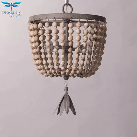 Dome Chandelier Lighting Retro Wood White 3 Bulbs Hanging Ceiling Light With Adjustable Chain