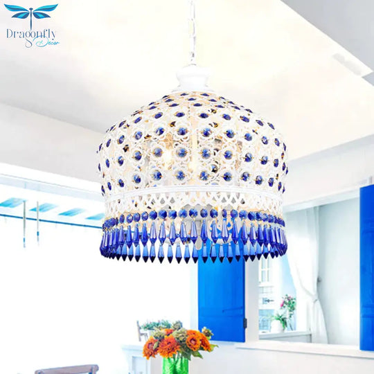 Dome Dining Room Chandelier Lamp Bohemian Metal 3 Lights White Pendant Lighting Fixture