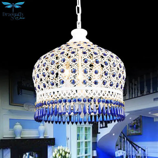 Dome Dining Room Chandelier Lamp Bohemian Metal 3 Lights White Pendant Lighting Fixture