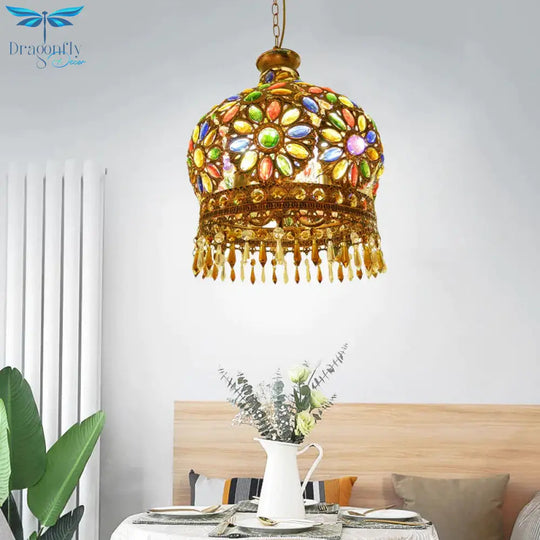 Dome Metal Pendant Chandelier Antique 3 Heads Dining Room Hanging Ceiling Light In Brass