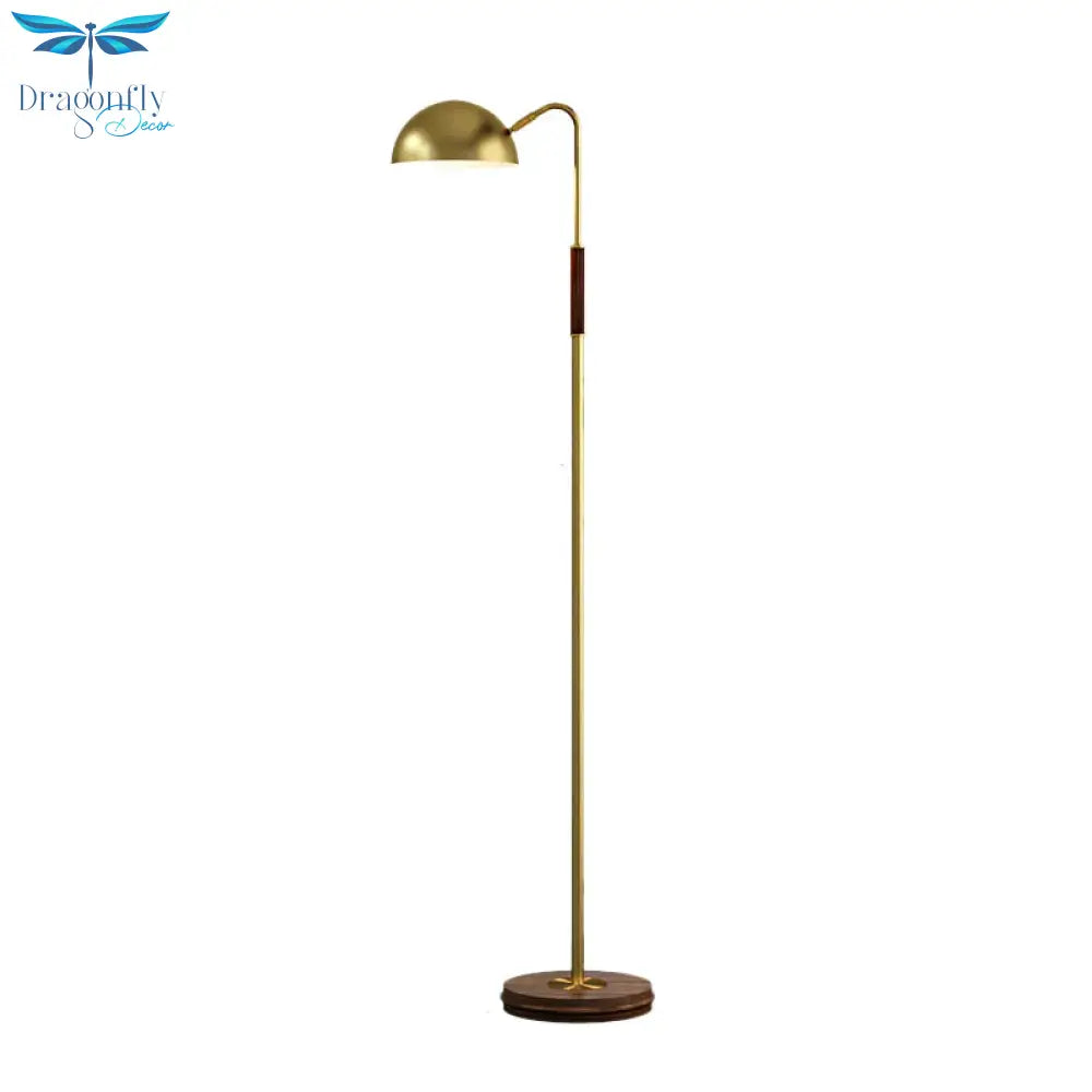 Dome Shade Living Room Floor Lighting Metal Single Light Postmodern Stand Lamp In Brass