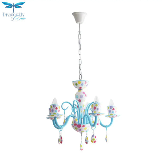 Dot Candle Boys Room Chandelier With Crystal Metal Multi - Head Cute Pendant Light In Blue