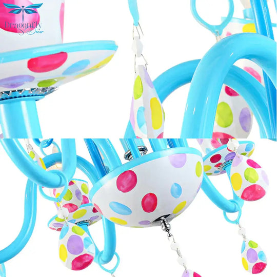 Dot Candle Boys Room Chandelier With Crystal Metal Multi - Head Cute Pendant Light In Blue