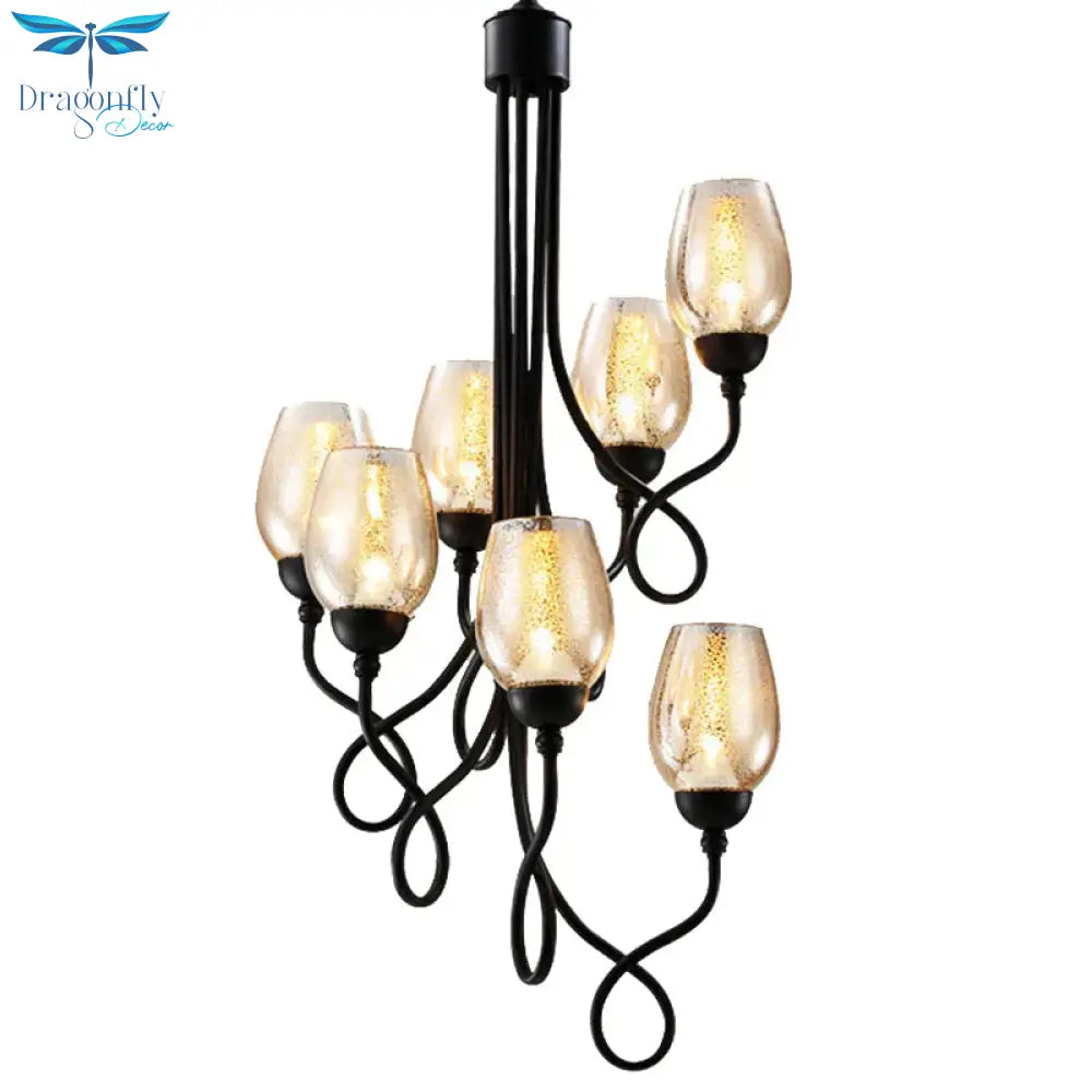 Double - Layered Glass Wine Hanging Chandelier Traditional 5/7 Lights Living Room Pendant Light In