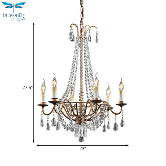 Draping Bead Crystal Chandelier Lighting 6 Lights Corridor Pendant Light Fixture In Brown