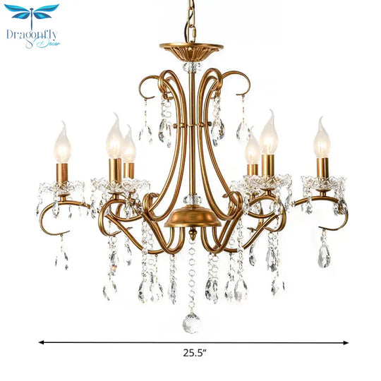 Droplet Chandelier Lighting Traditional Cut Crystal 3/6 Heads 17’/25.5’ Wide Brass Suspension