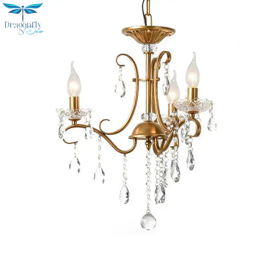 Droplet Chandelier Lighting Traditional Cut Crystal 3/6 Heads 17’/25.5’ Wide Brass Suspension