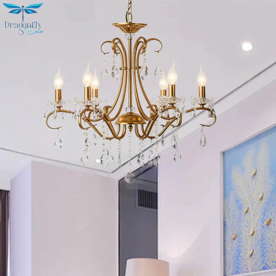 Droplet Chandelier Lighting Traditional Cut Crystal 3/6 Heads 17’/25.5’ Wide Brass Suspension