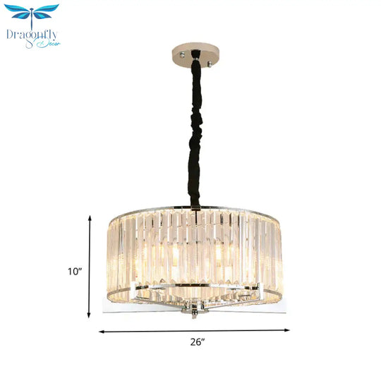 Drum Clear Crystal Block Hanging Lamp Traditional 5/6 Heads Dining Room Chandelier Lighting Fixture