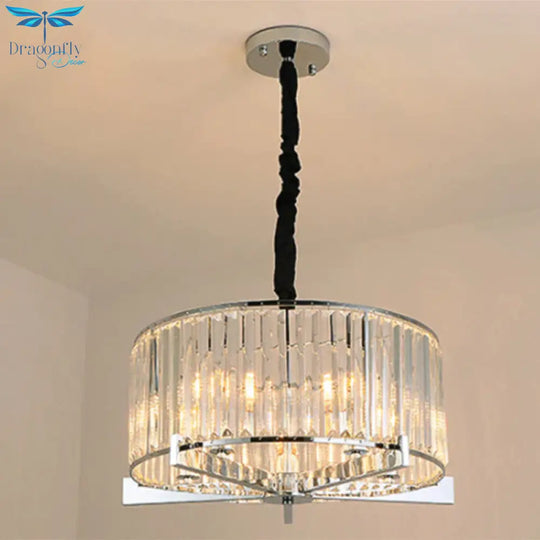 Drum Clear Crystal Block Hanging Lamp Traditional 5/6 Heads Dining Room Chandelier Lighting Fixture