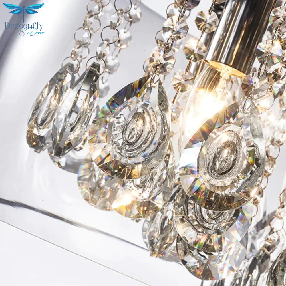 Drum Dining Room Chandelier Lighting Simple Style Crystal Drop 3 Heads Suspension Lamp With