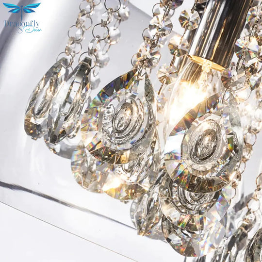 Drum Dining Room Chandelier Lighting Simple Style Crystal Drop 3 Heads Suspension Lamp With