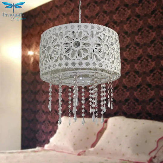 Drum Restaurant Chandelier Lighting Art Deco Metal 3 Bulbs White/Black Pendant Light Fixture With