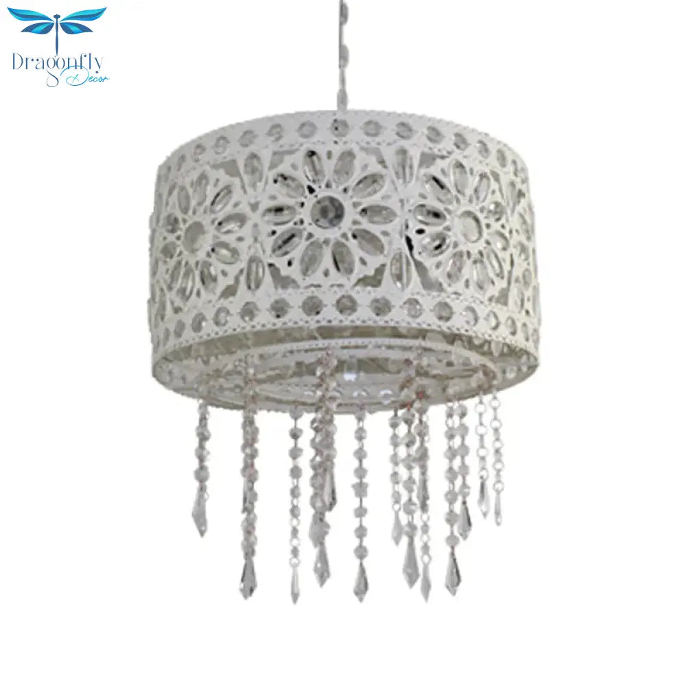 Drum Restaurant Chandelier Lighting Art Deco Metal 3 Bulbs White/Black Pendant Light Fixture With