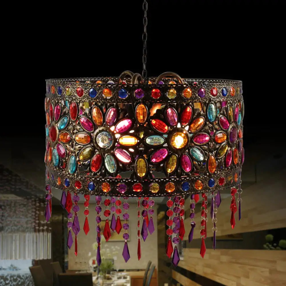Drum Restaurant Chandelier Lighting Art Deco Metal 3 Bulbs White/Black Pendant Light Fixture With