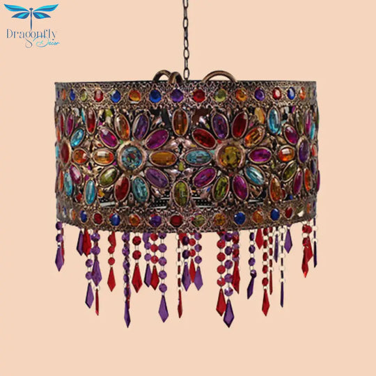 Drum Restaurant Chandelier Lighting Art Deco Metal 3 Bulbs White/Black Pendant Light Fixture With