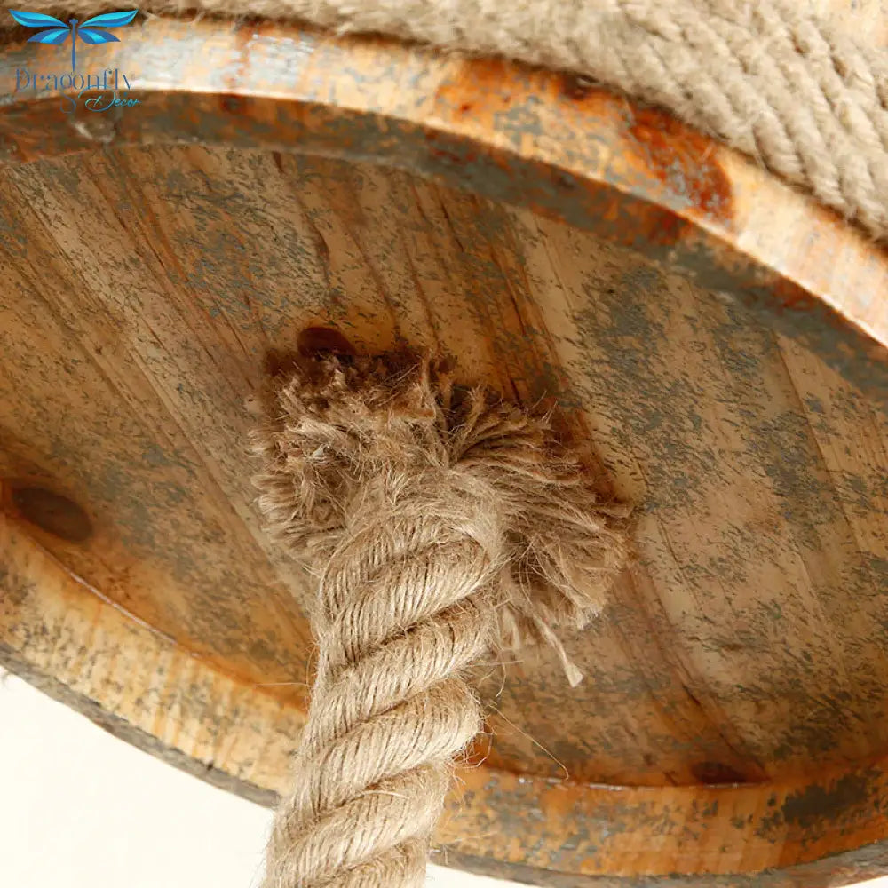 Drum Shape Chandeliers Five - Light Retro Style Wood Hanging Lights In Beige Color For Agritainment
