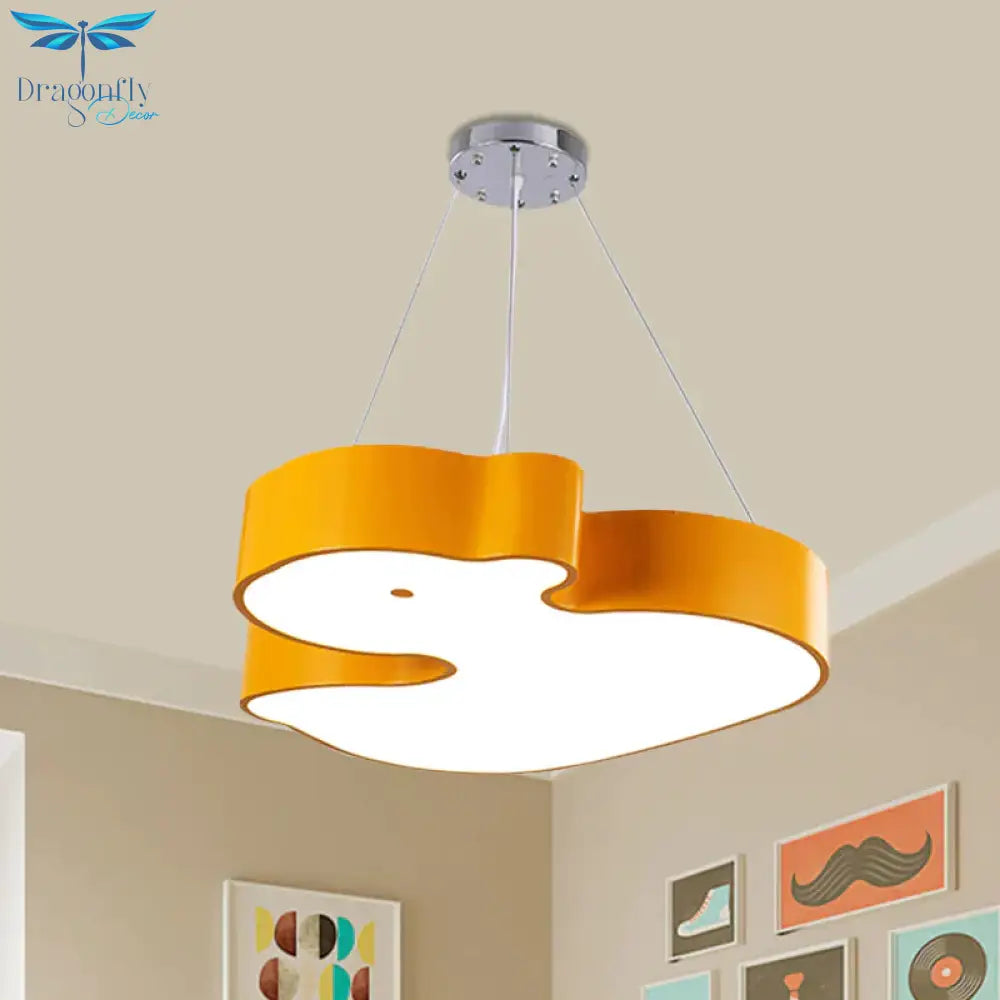Duck Chandelier Pendant Light Cartoon Acrylic Led Bedroom Hanging Lamp Kit In Green/Red/Yellow
