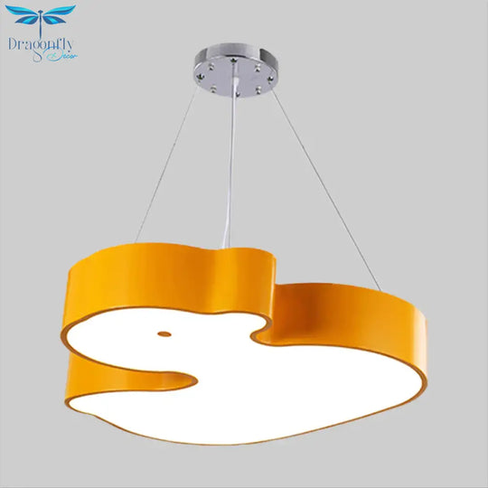 Duck Chandelier Pendant Light Cartoon Acrylic Led Bedroom Hanging Lamp Kit In Green/Red/Yellow