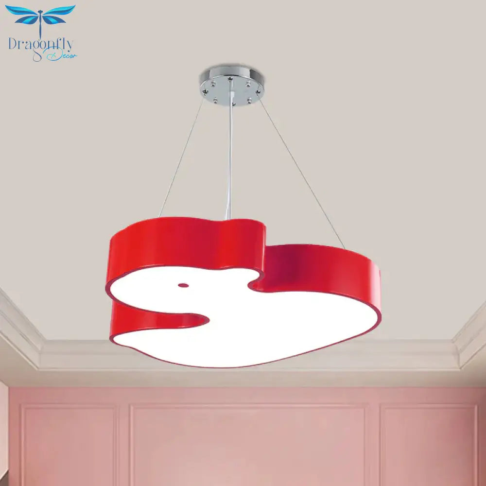 Duck Chandelier Pendant Light Cartoon Acrylic Led Bedroom Hanging Lamp Kit In Green/Red/Yellow
