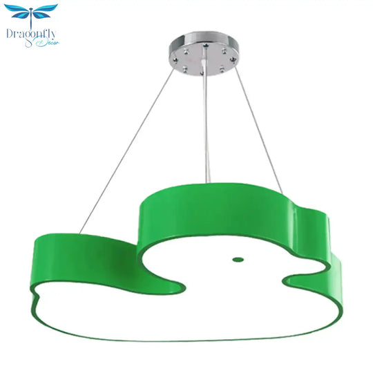 Duck Chandelier Pendant Light Cartoon Acrylic Led Bedroom Hanging Lamp Kit In Green/Red/Yellow