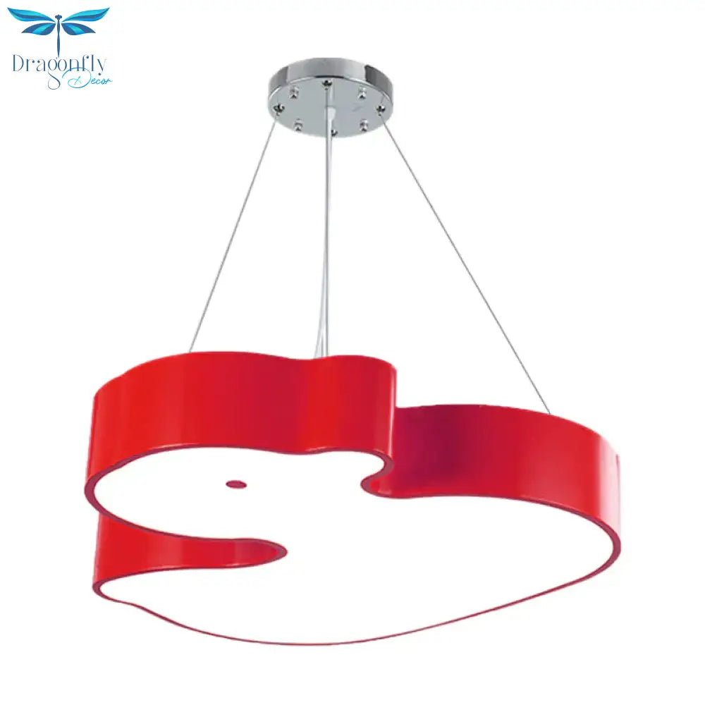 Duck Chandelier Pendant Light Cartoon Acrylic Led Bedroom Hanging Lamp Kit In Green/Red/Yellow