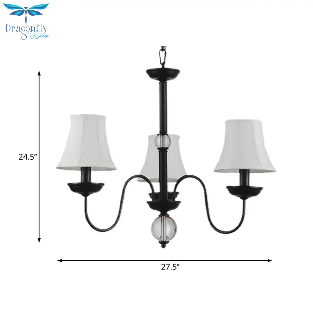 Empire Shade Bedroom Chandelier Light Traditional White Fabric 3/5/6 Lights Black Ceiling Pendant