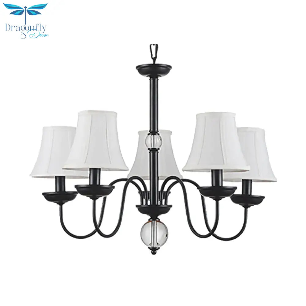 Empire Shade Bedroom Chandelier Light Traditional White Fabric 3/5/6 Lights Black Ceiling Pendant