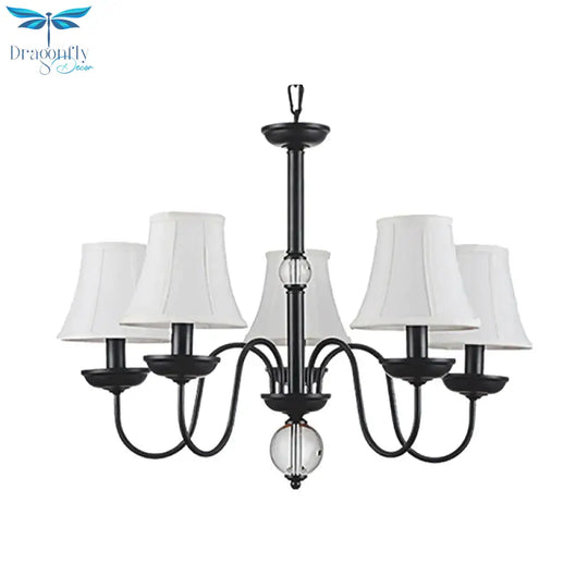 Empire Shade Bedroom Chandelier Light Traditional White Fabric 3/5/6 Lights Black Ceiling Pendant