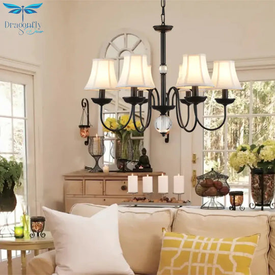 Empire Shade Bedroom Chandelier Light Traditional White Fabric 3/5/6 Lights Black Ceiling Pendant