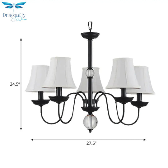 Empire Shade Bedroom Chandelier Light Traditional White Fabric 3/5/6 Lights Black Ceiling Pendant