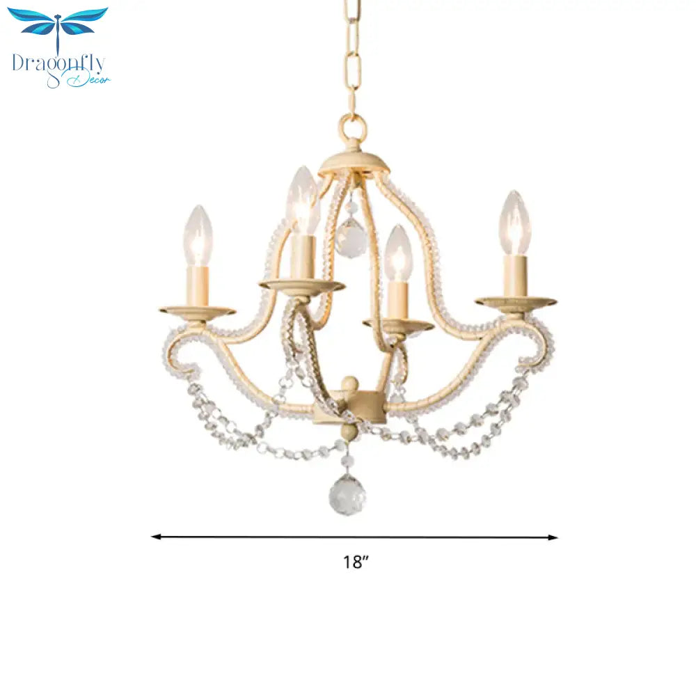 Empire Shade Bedroom Hanging Light Fixture Traditional Crystal Beaded 4 Heads Beige Chandelier