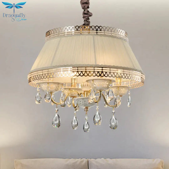 Empire Shape Fabric Chandelier Light Contemporary 4 Heads Bedroom Pendant Ceiling In Gray/Beige
