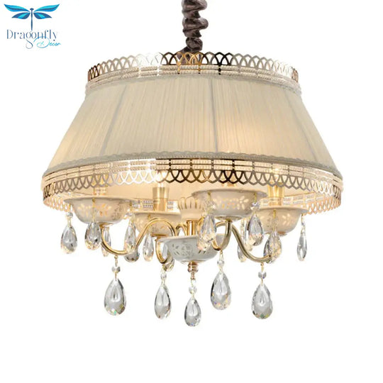 Empire Shape Fabric Chandelier Light Contemporary 4 Heads Bedroom Pendant Ceiling In Gray/Beige