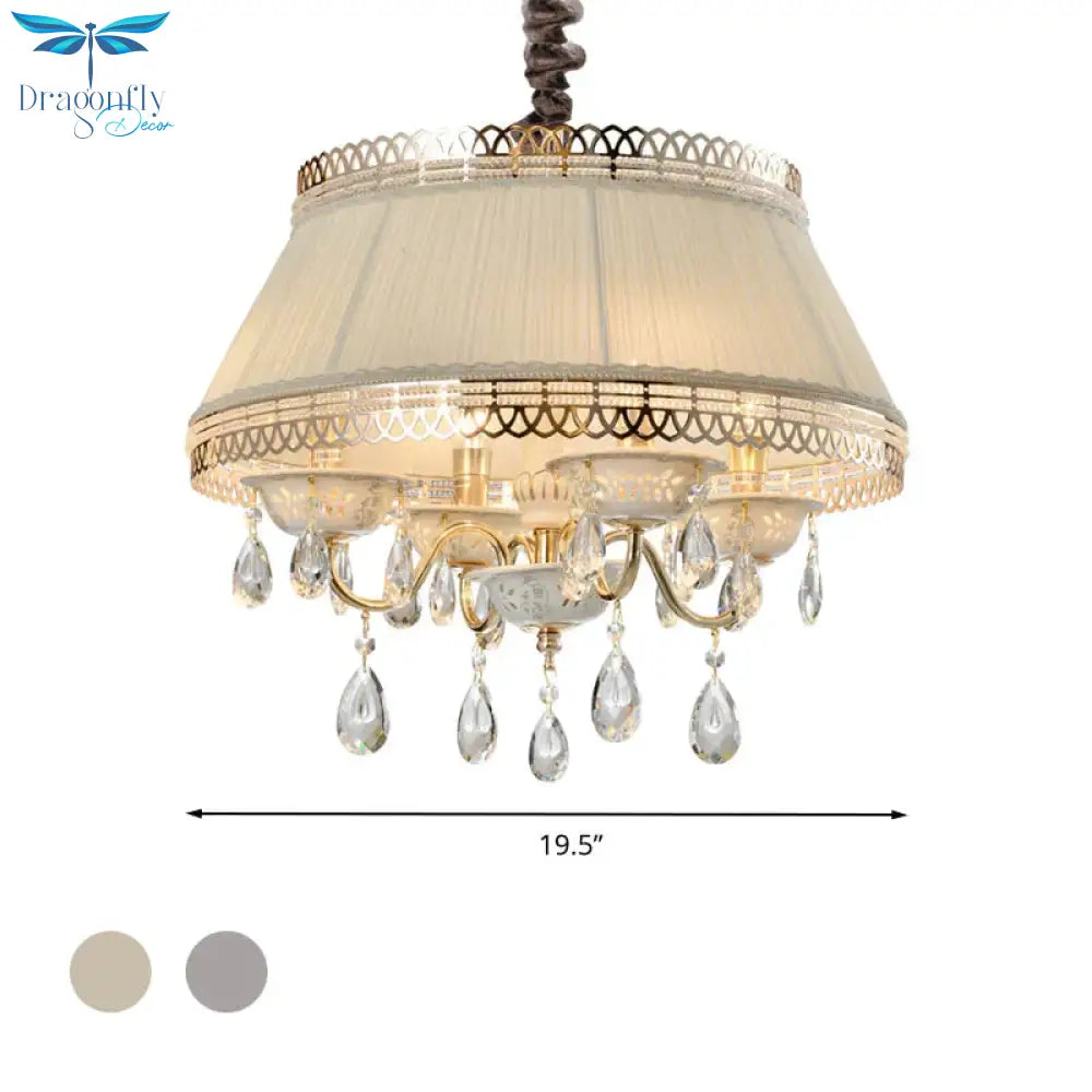 Empire Shape Fabric Chandelier Light Contemporary 4 Heads Bedroom Pendant Ceiling In Gray/Beige