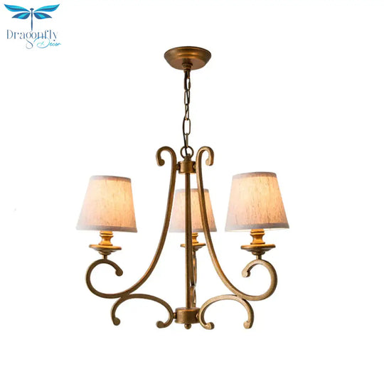 Fabric Brass Chandelier Pendant Light Conic 3/6 - Light Country Ceiling Suspension Lamp With