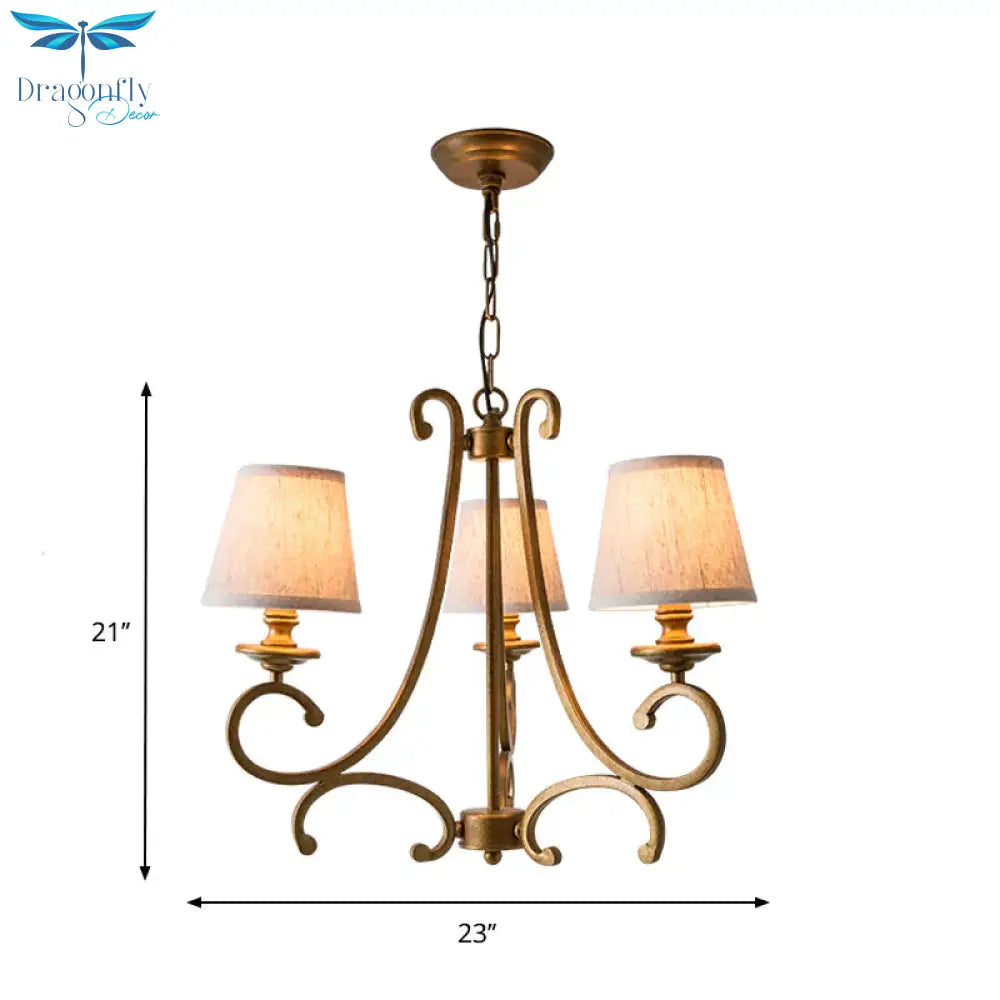 Fabric Brass Chandelier Pendant Light Conic 3/6 - Light Country Ceiling Suspension Lamp With