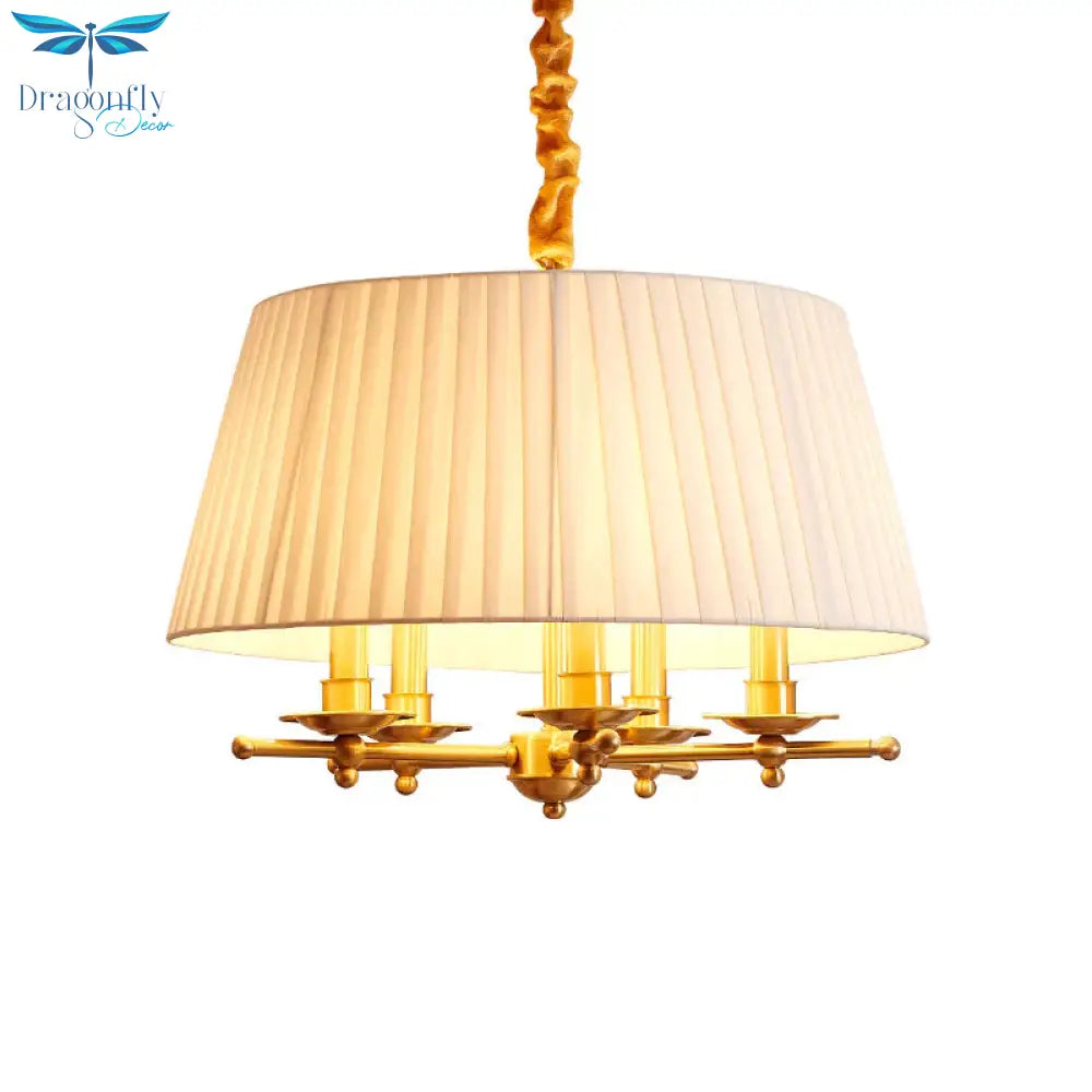 Fabric Brass Pendant Chandelier Gathered Empire Shade 5 - Head Traditional Hanging Ceiling Light