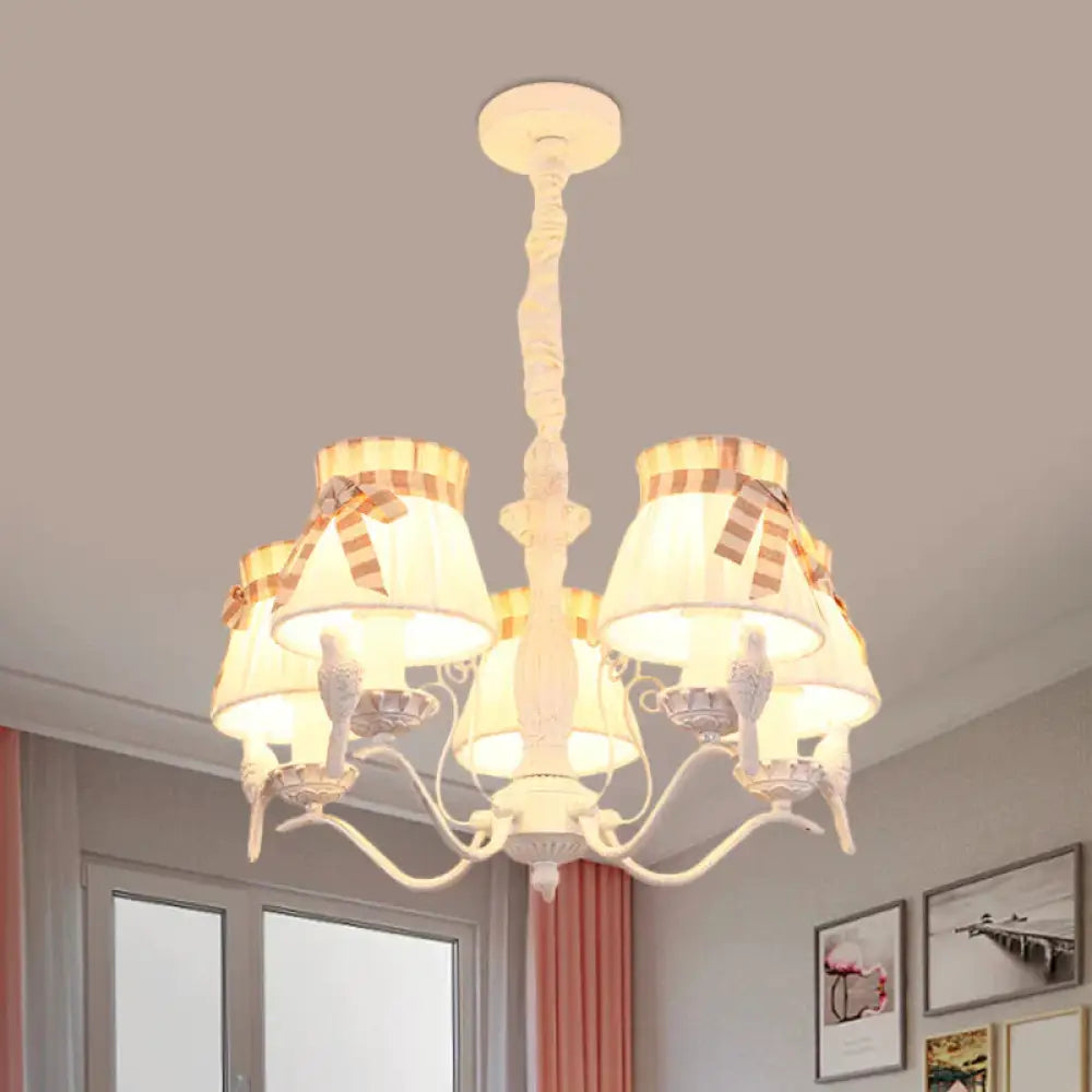 Fabric Cone Hanging Chandelier Nordic 3/5/6 Heads Pendant Ceiling Light In White For Living Room 5 /