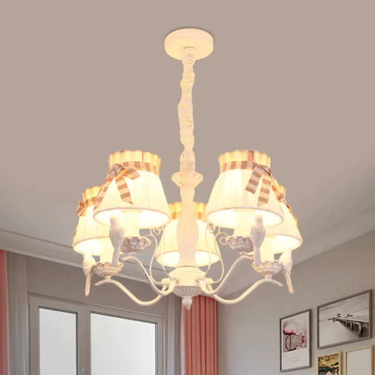 Fabric Cone Hanging Chandelier Nordic 3/5/6 Heads Pendant Ceiling Light In White For Living Room 5 /