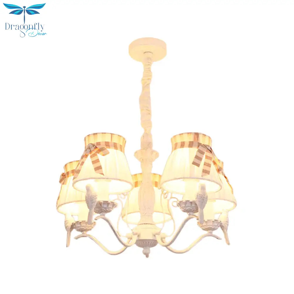 Fabric Cone Hanging Chandelier Nordic 3/5/6 Heads Pendant Ceiling Light In White For Living Room