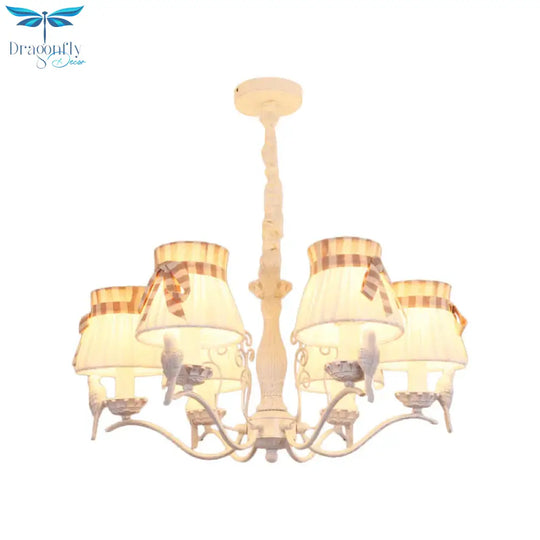 Fabric Cone Hanging Chandelier Nordic 3/5/6 Heads Pendant Ceiling Light In White For Living Room